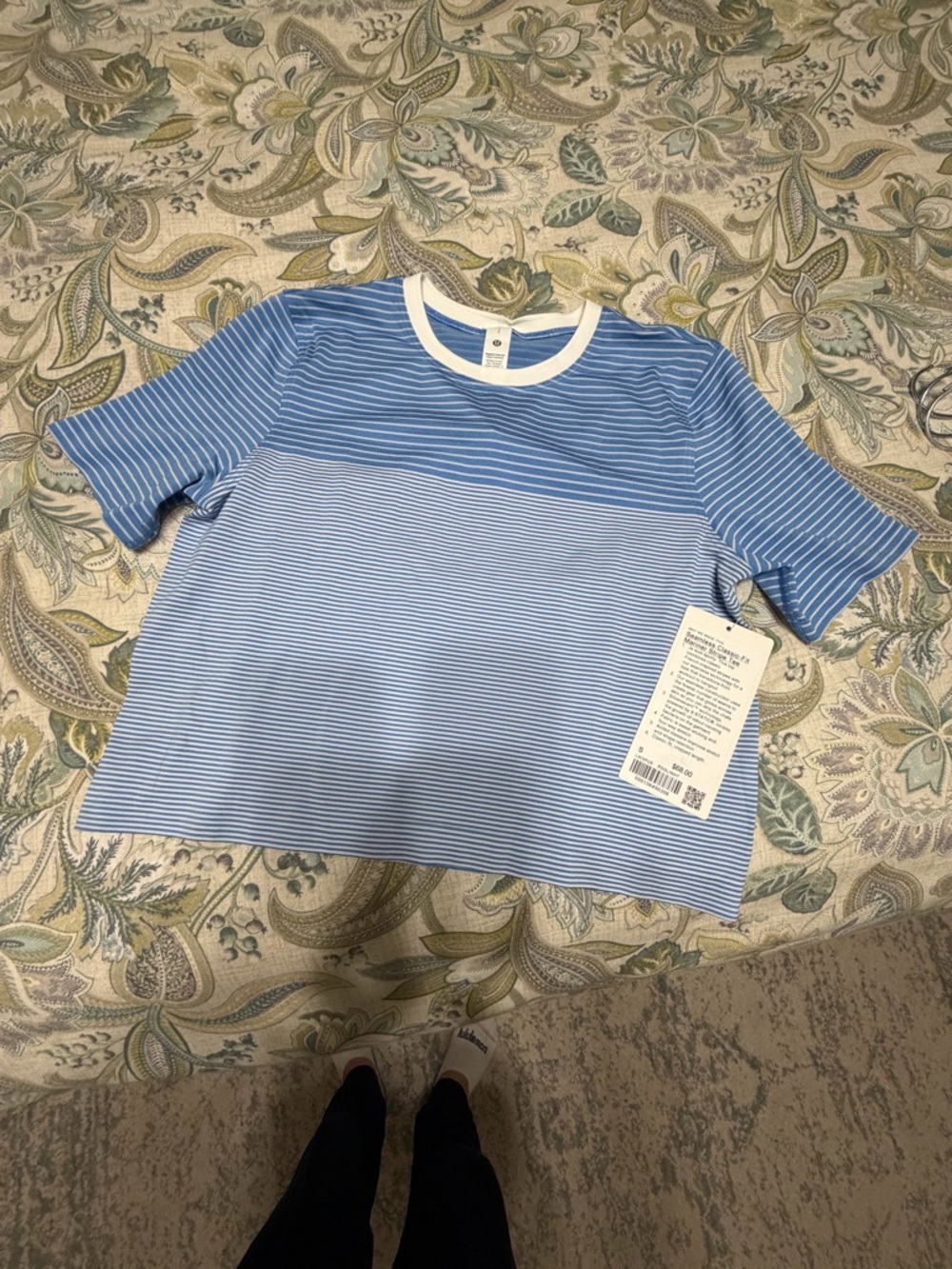 lululemon athletica Light Blue & White Striped Short Sleeve Tee